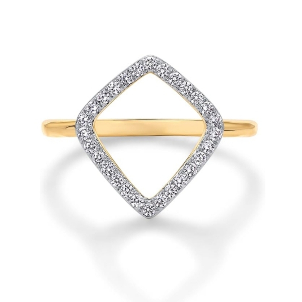 14K Gold Plated Two Toned Mixed Metals Diamond Shaped Geometric Ring